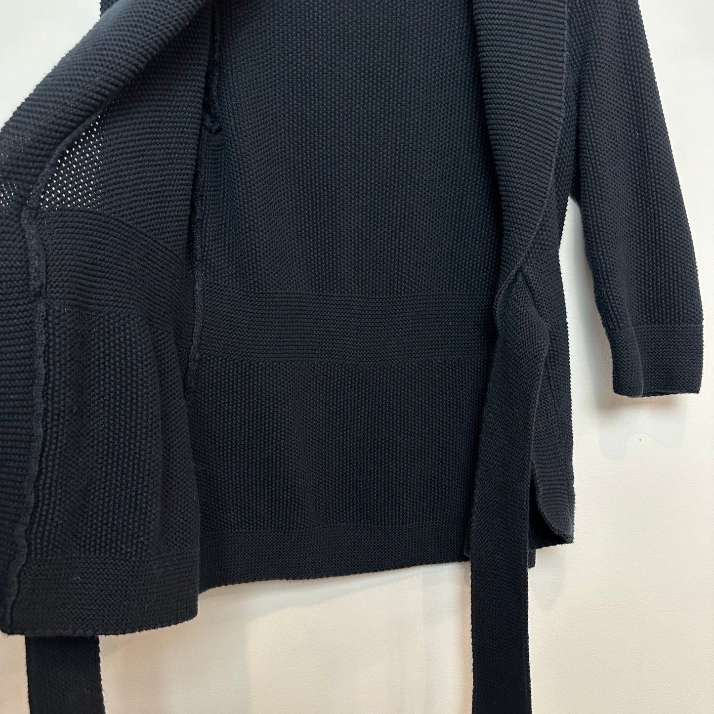 White + Warren Cotton Black Cardigan Tie Front Chunky Knit Medium