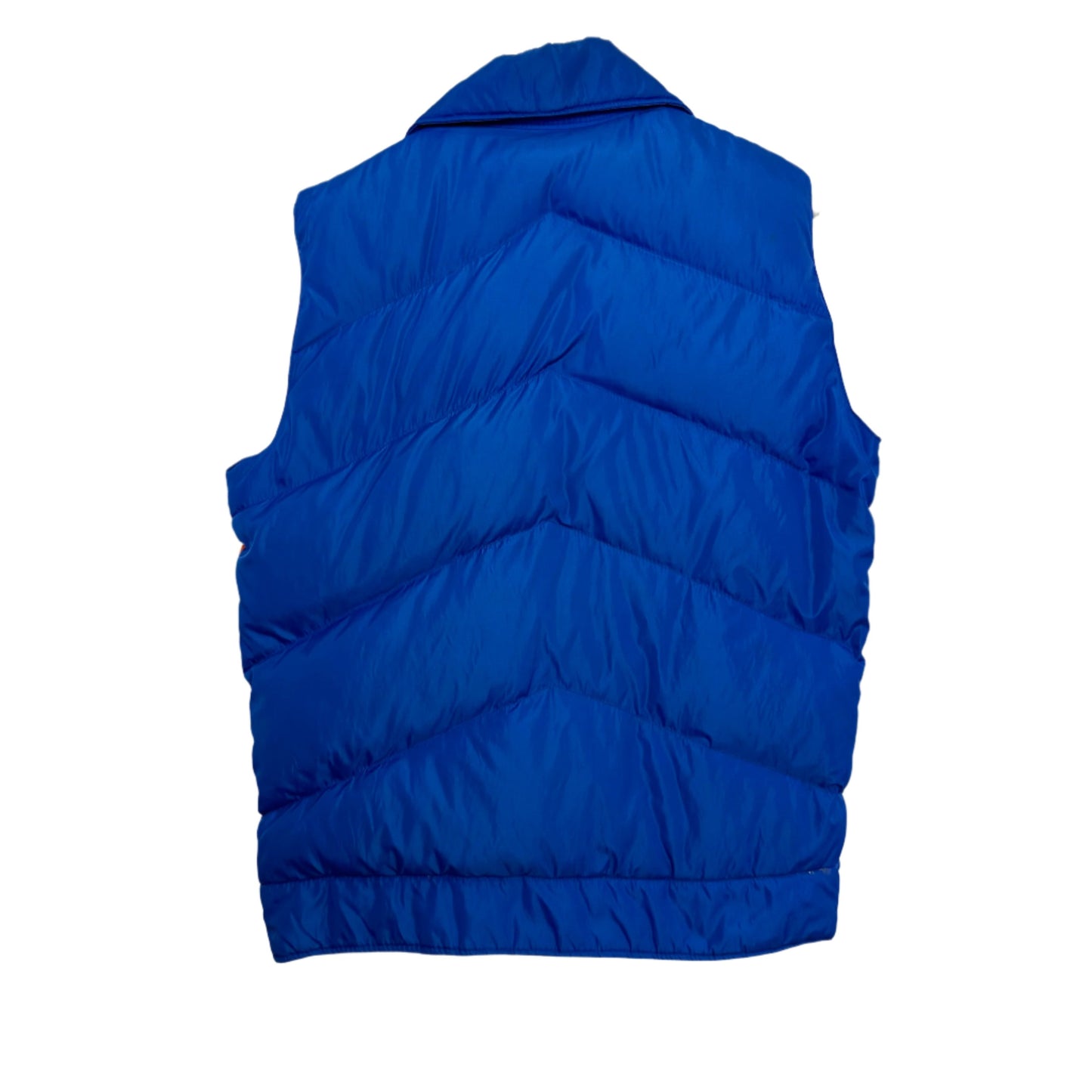 Vintage 70s Camel Goose Down Puffer Vest Goose Feathers Blue Striped Orange Large