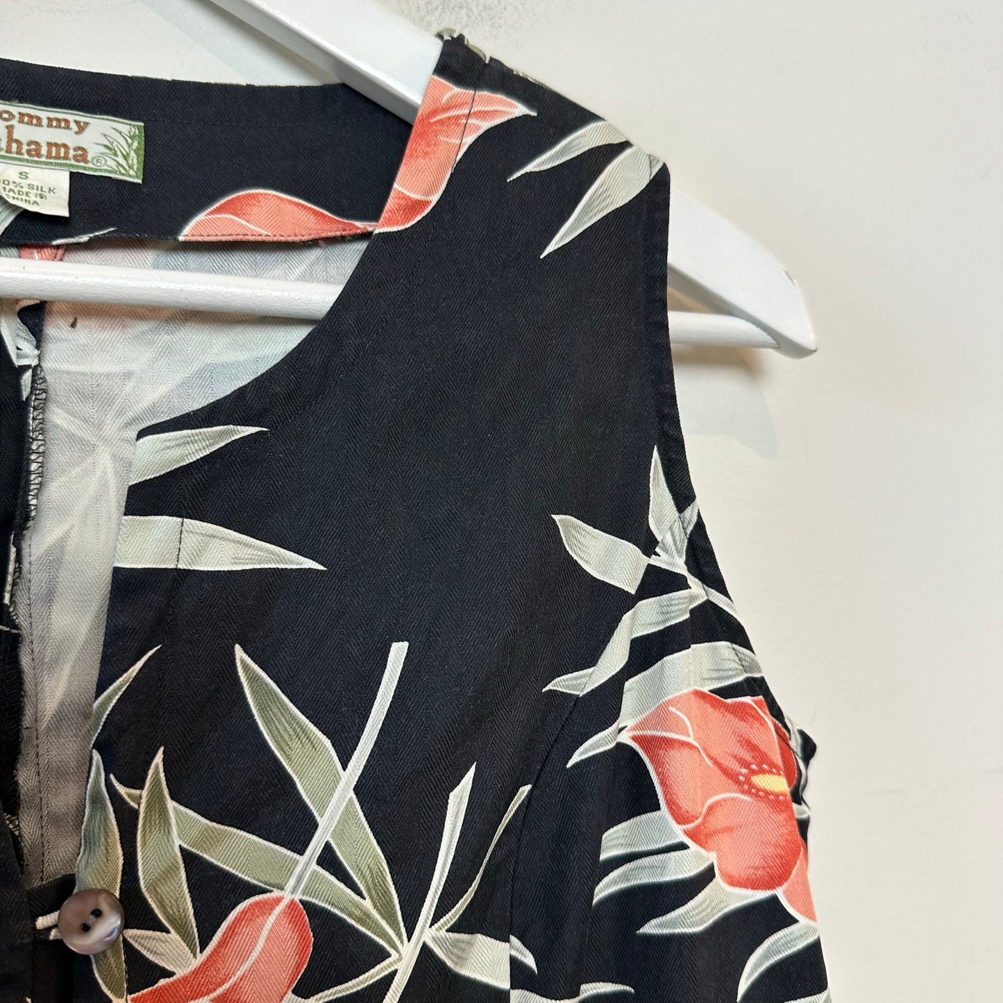 Vintage Tommy Bahama Silk Tropical Tank Cropped Black Floral Button Down Small