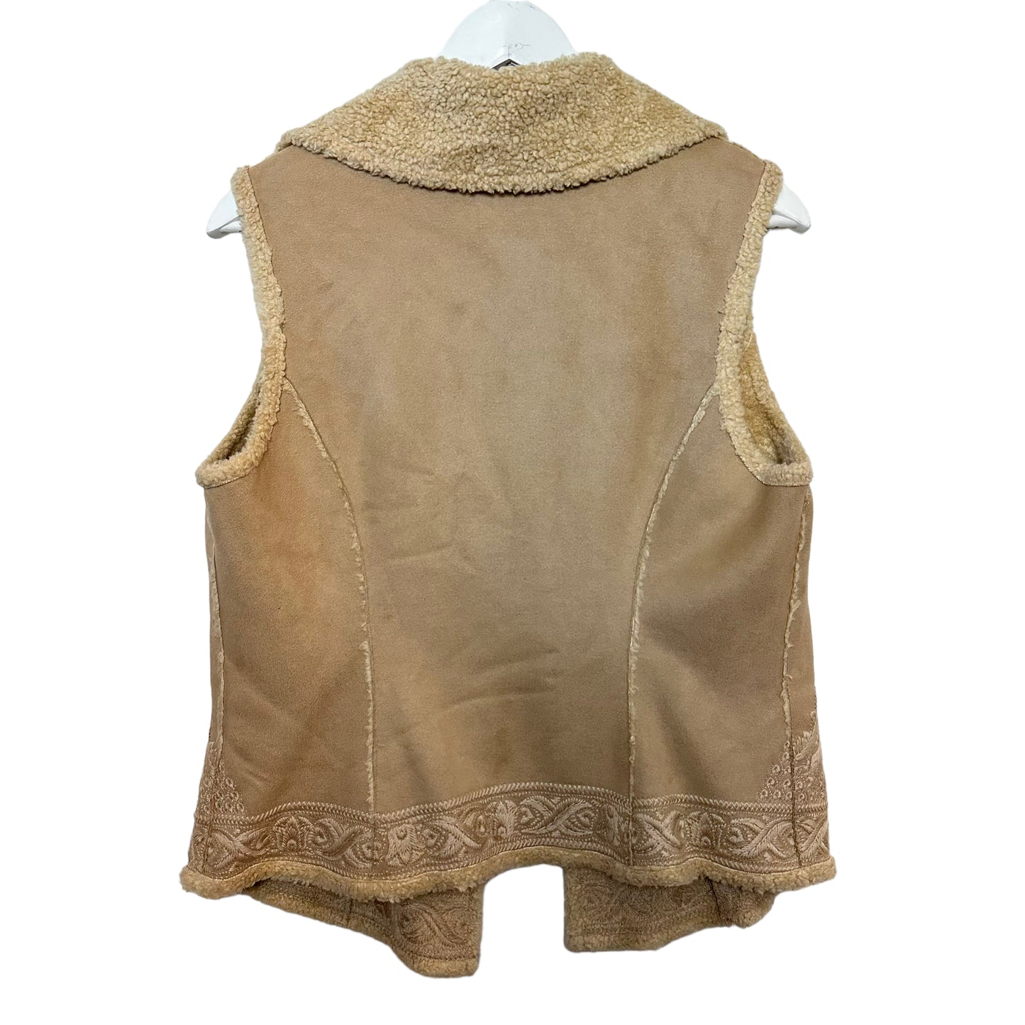 Dana Buchman Faux Suede Vest Tan Embroidered Shearling 8