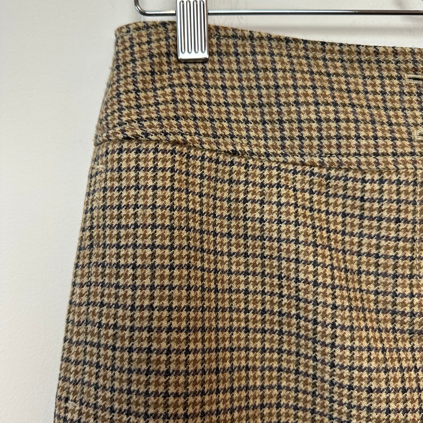 Y2K J. Crew Wool Plaid Midi Skirt Pleated Back Brown 4