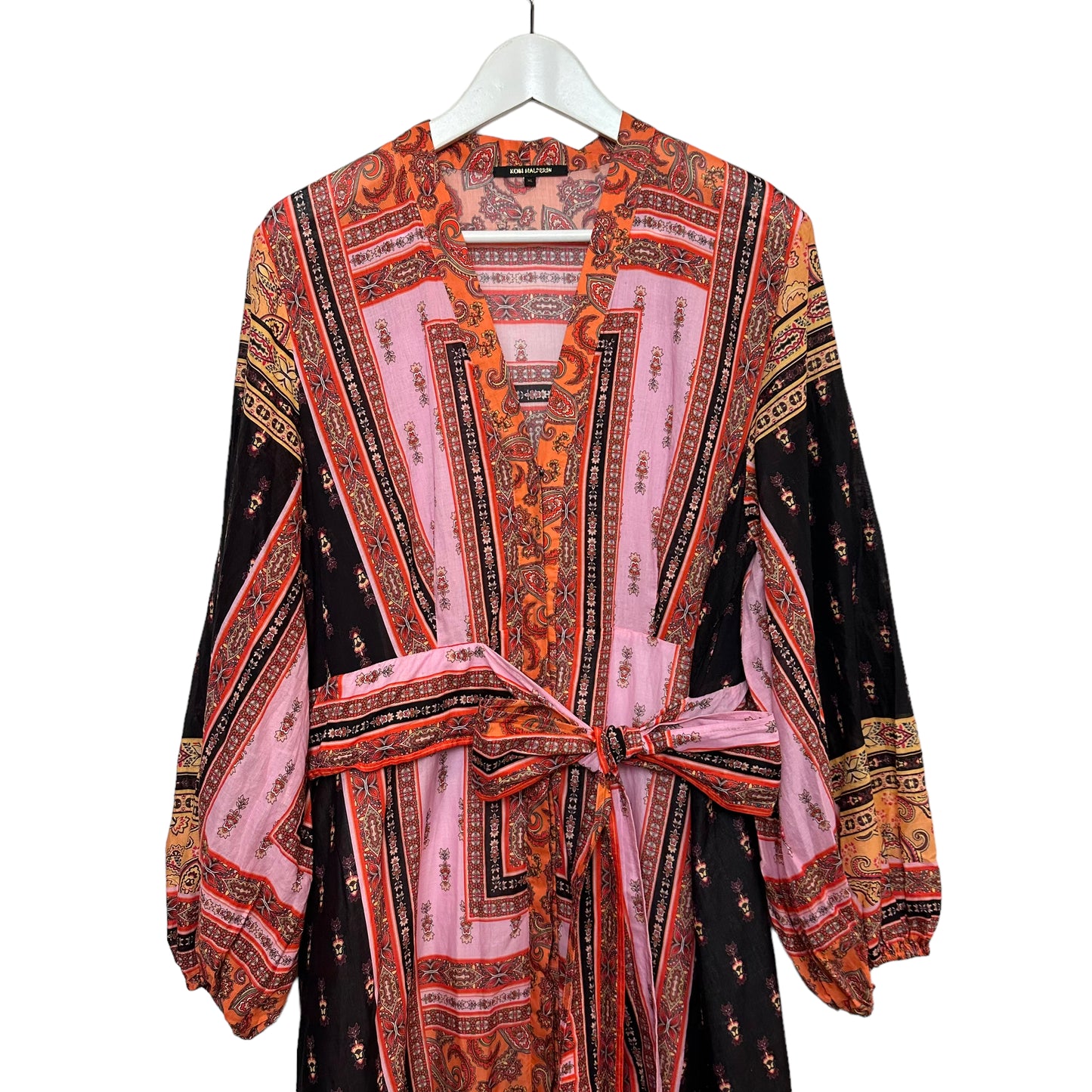 Kobi Halperin Diana Paisley Scarf Print Long Sleeve Button Front Midi Dress XL