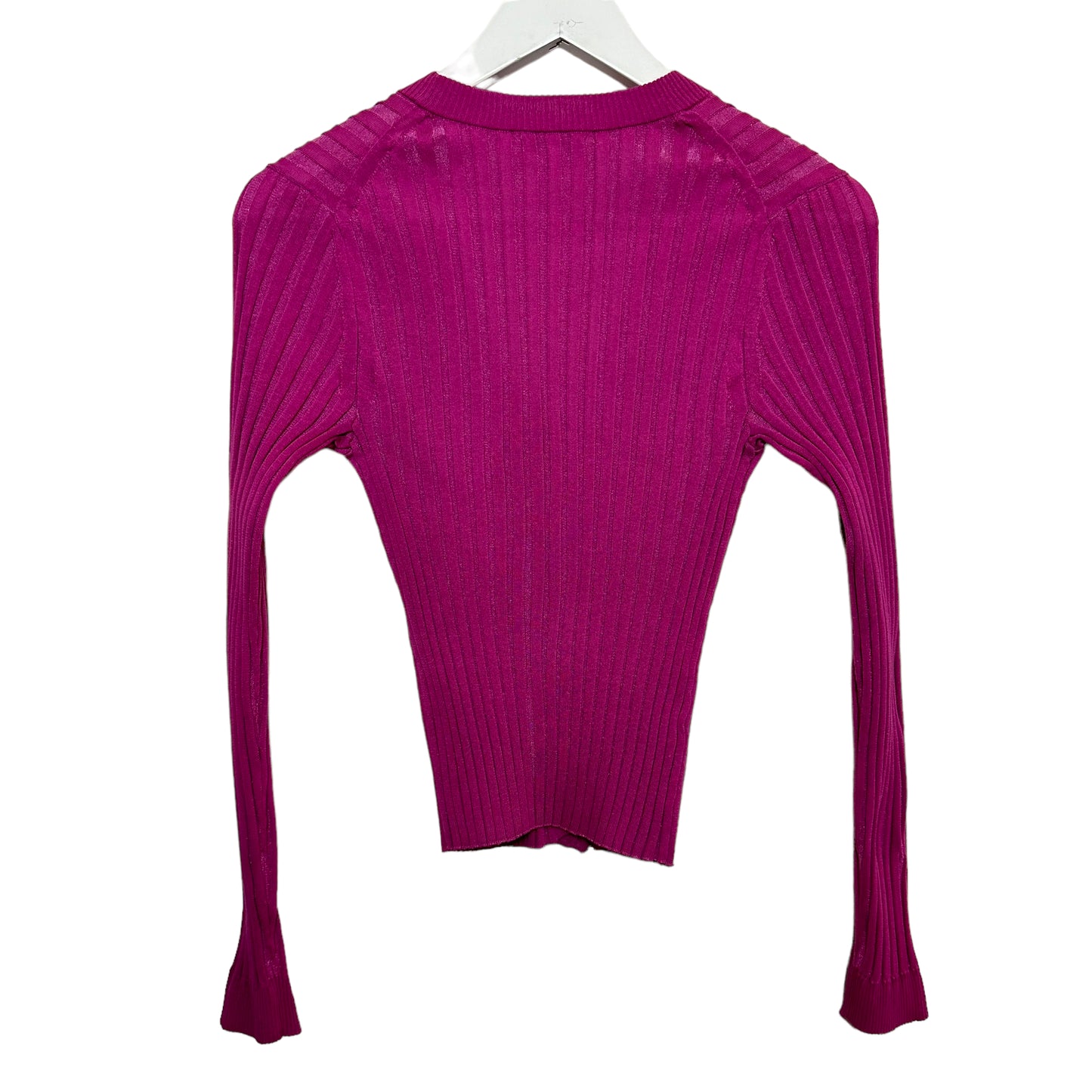 Vince Ribbed V-Neck Cardigan Pink Rosea Ribbed Knit Small
