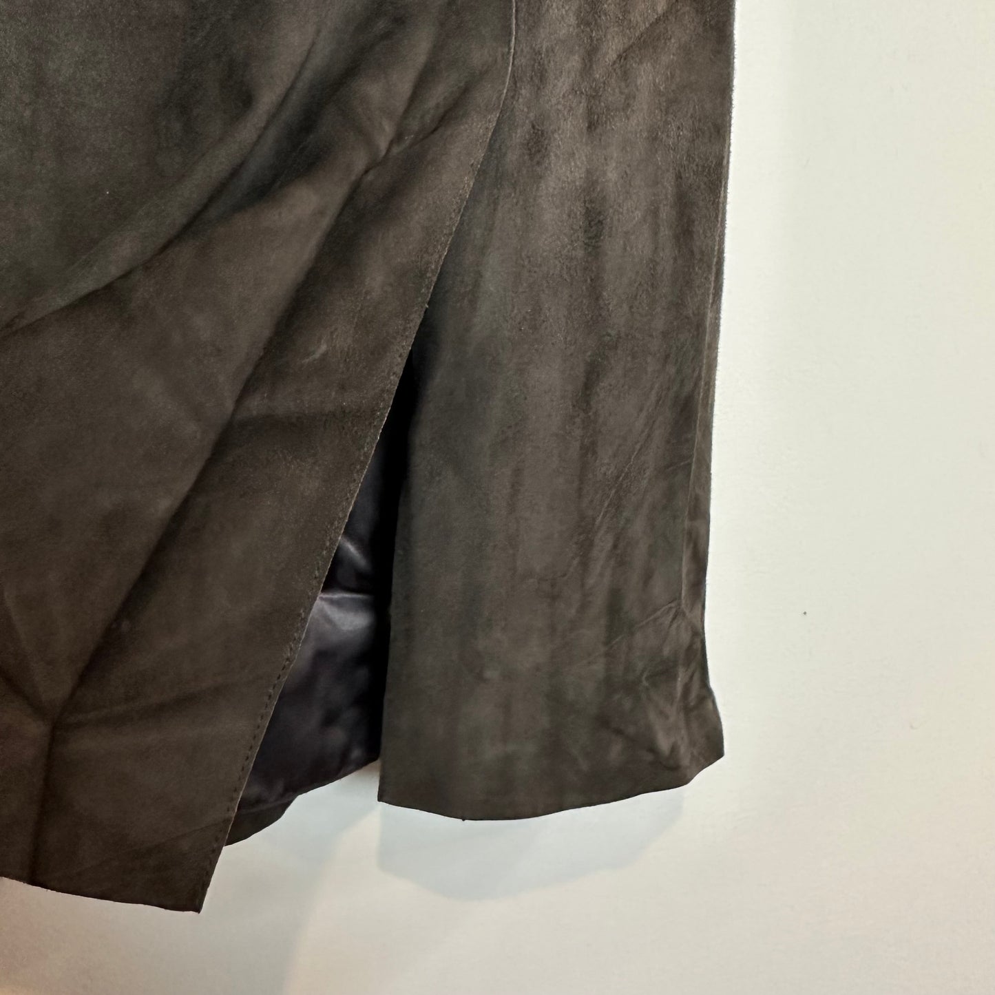 Akris Punto Suede Leather Skirt A Line Switzerland Brown Grey Slits 10