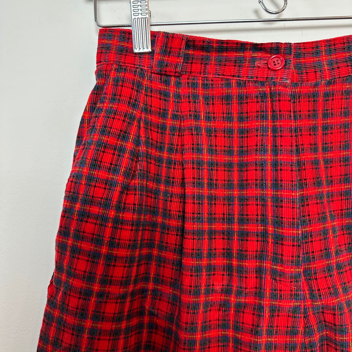 Vintage 80s Counterparts Red Plaid Corduroy Shorts High Rise Long Trouser 8