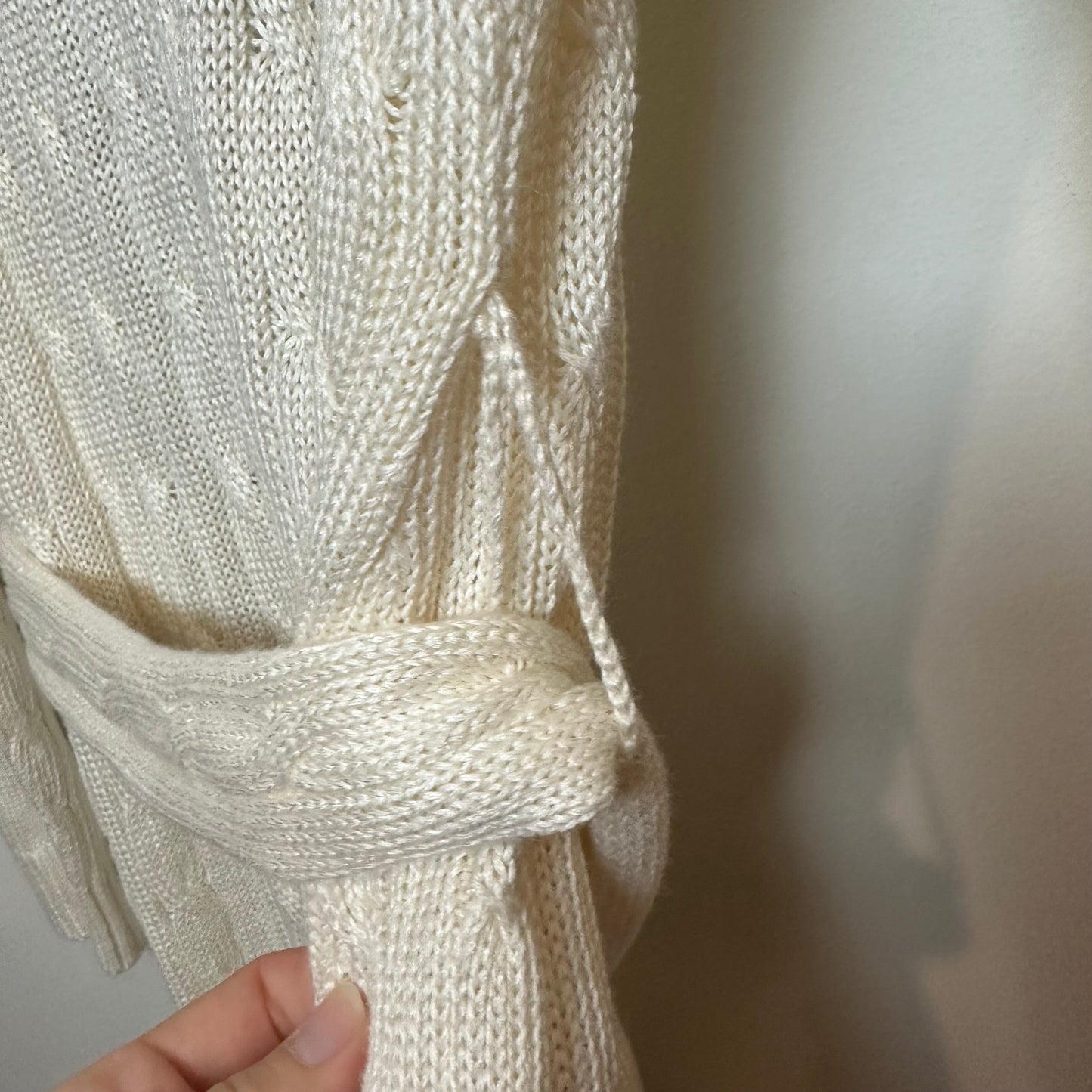 Ralph Lauren Black Label Cable Knit Cardigan Sweater Long Tie Front Silk Linen Large