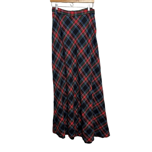 Vintage 70s Sirotto Sport Plaid Maxi Skirt Red, Black, Green Blue 12