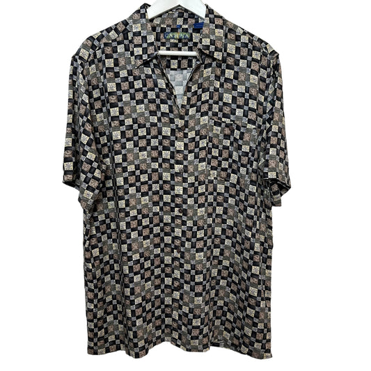 Retro Campia Geometric Checkered Short Sleeve Button Down Collared Shirt Large