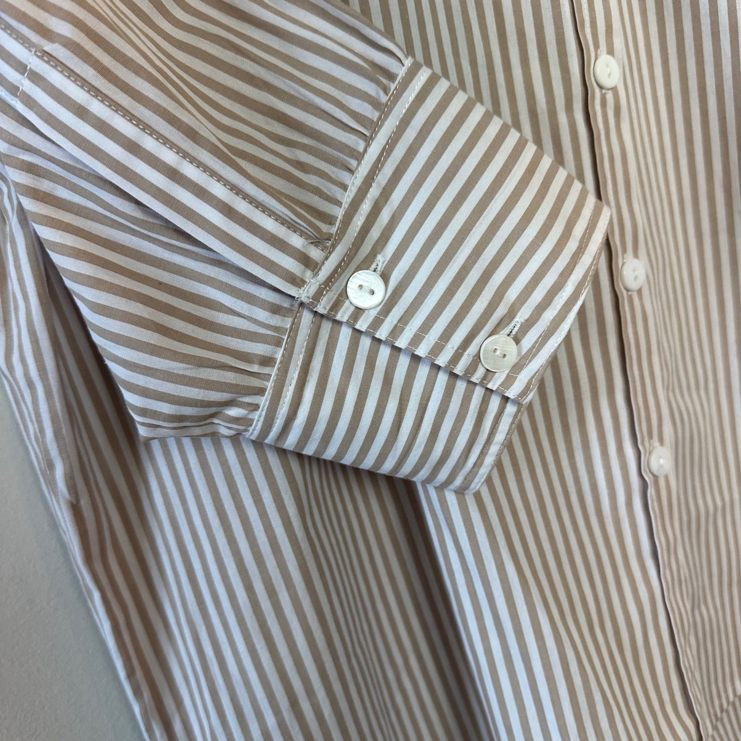 Tuckernuck Button Down Shirt Striped Beige White Cotton Adair Oversized Medium