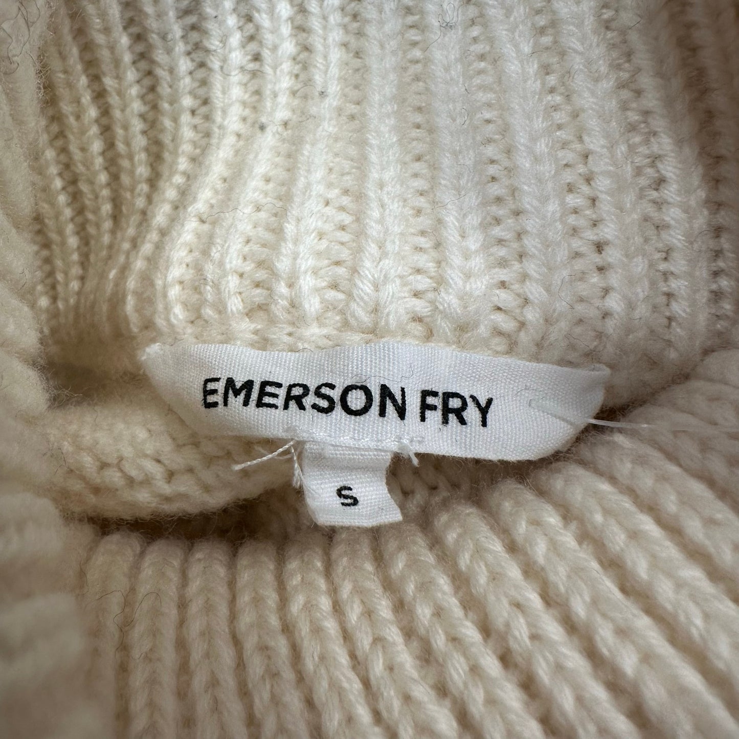 Emerson Fry Mila Sweater Black Ivory Chunky Knit Turtleneck Merino Wool Small