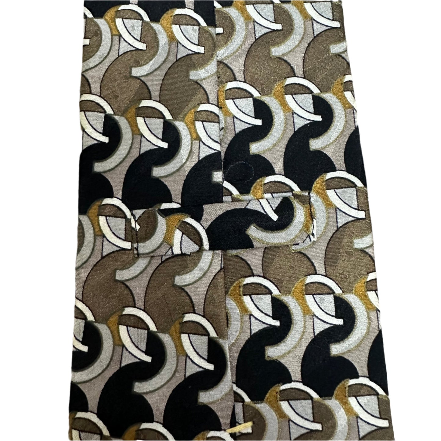 Vintage Oscar de la Renta 100% Silk Tie Geometric Pattern Black Gold Brown USA