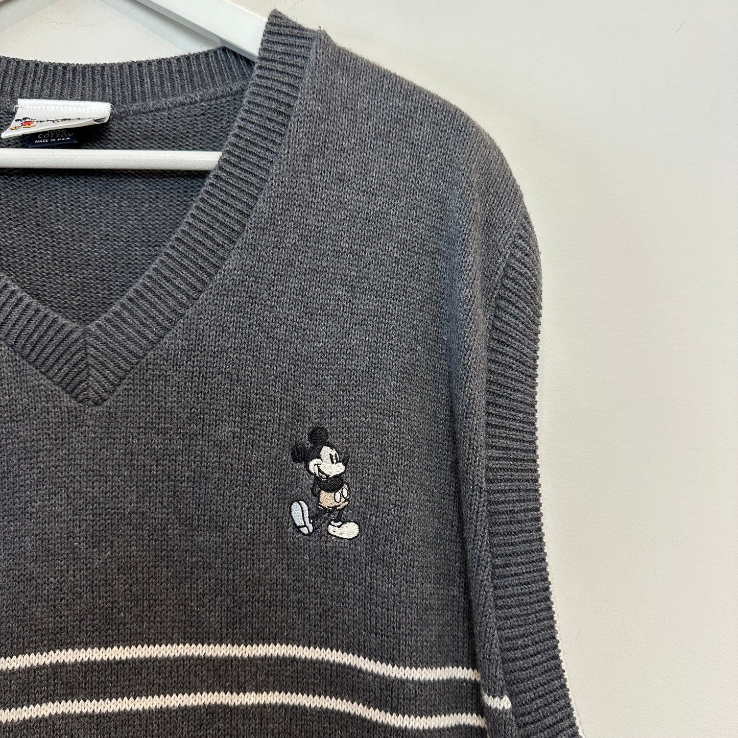 Vintage 90s Walt Disney World Sweater Vest Grey Mickey Mouse Cotton XL