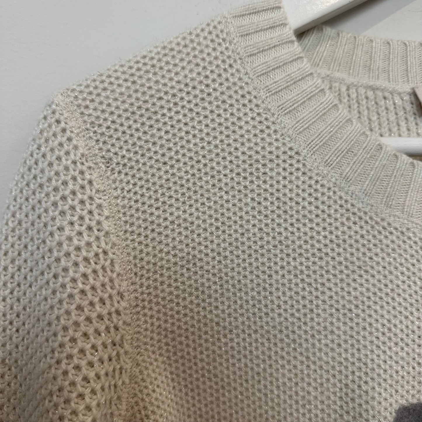 Tory Burch Logo Sweater Crewneck Cream Silver Long Sleeve Knit Medium