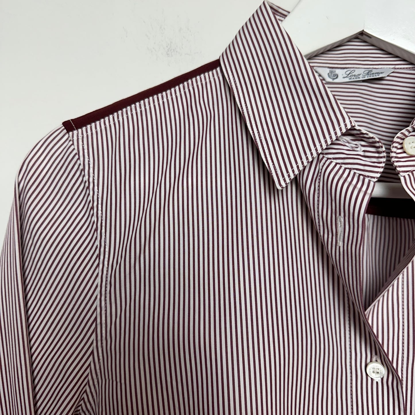 Loro Piana Button Up Dress Shirt Collared Long Sleeve Striped Red Cotton Silk