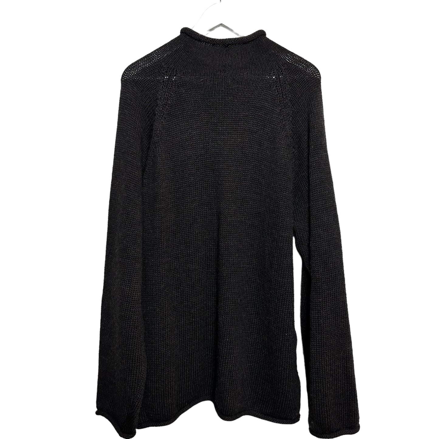 Vintage J. Crew Wool Rollneck Sweater Chunky Knit Black Charcoal Gray Large