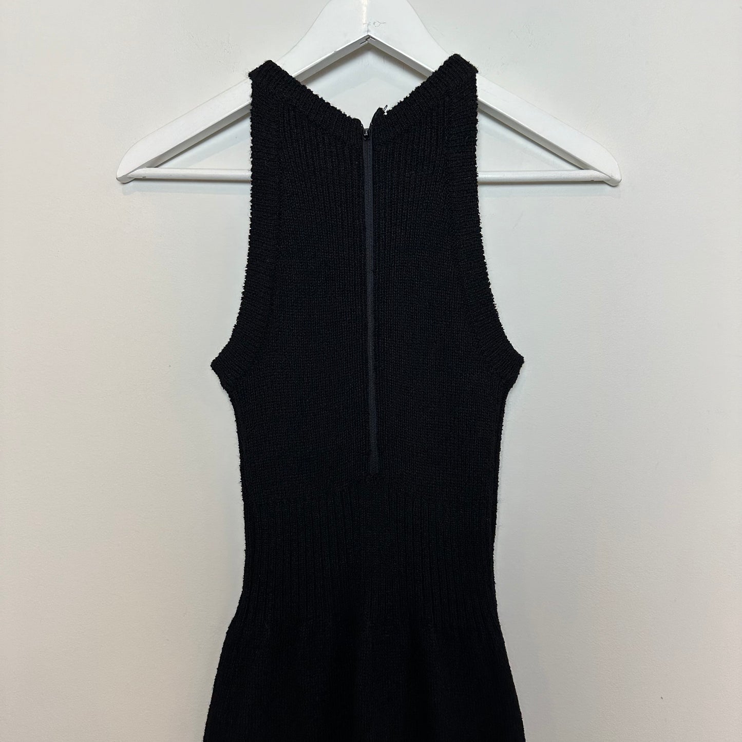 Vintage 70s Knit Maxi Dress High Neck Halter Crochet Wool Blend