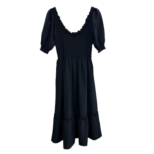 Hill House Home The Nap Dress The Louisa Black Crepe Midi Dress Short Sleeve XS