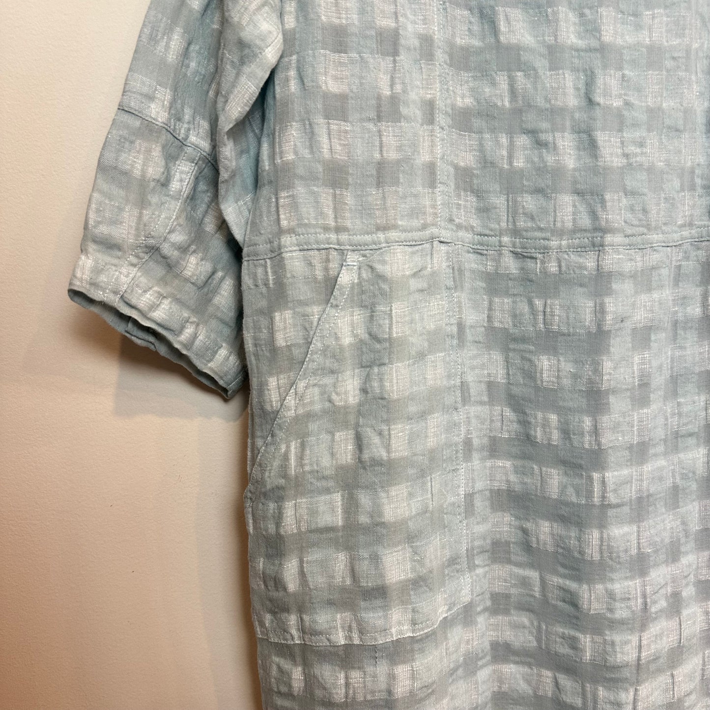 Poetry Round Neck Dress Checkered Seersucker Linen Cotton Blue Ocean 8