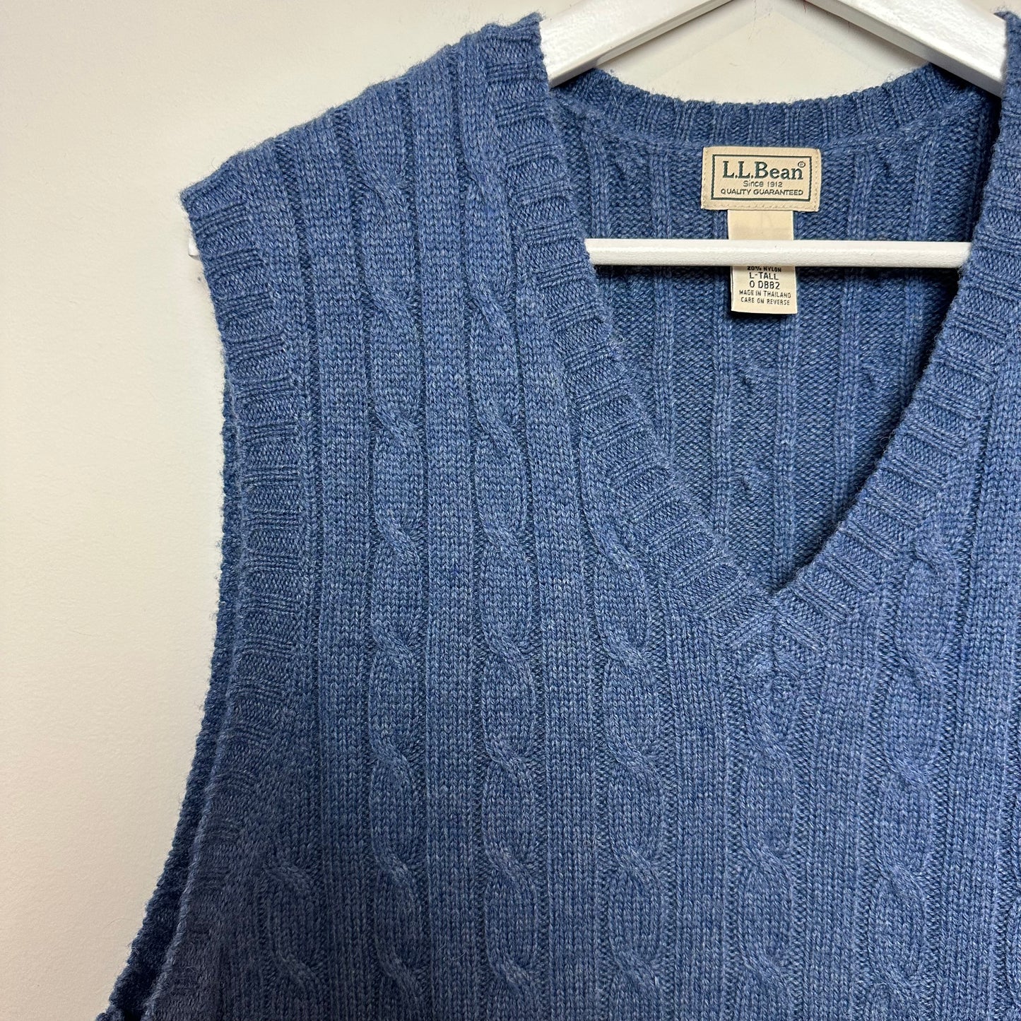 Vintage 90s L.L Bean Cable Knit Sweater Vest Blue Wool Blend Large Tall