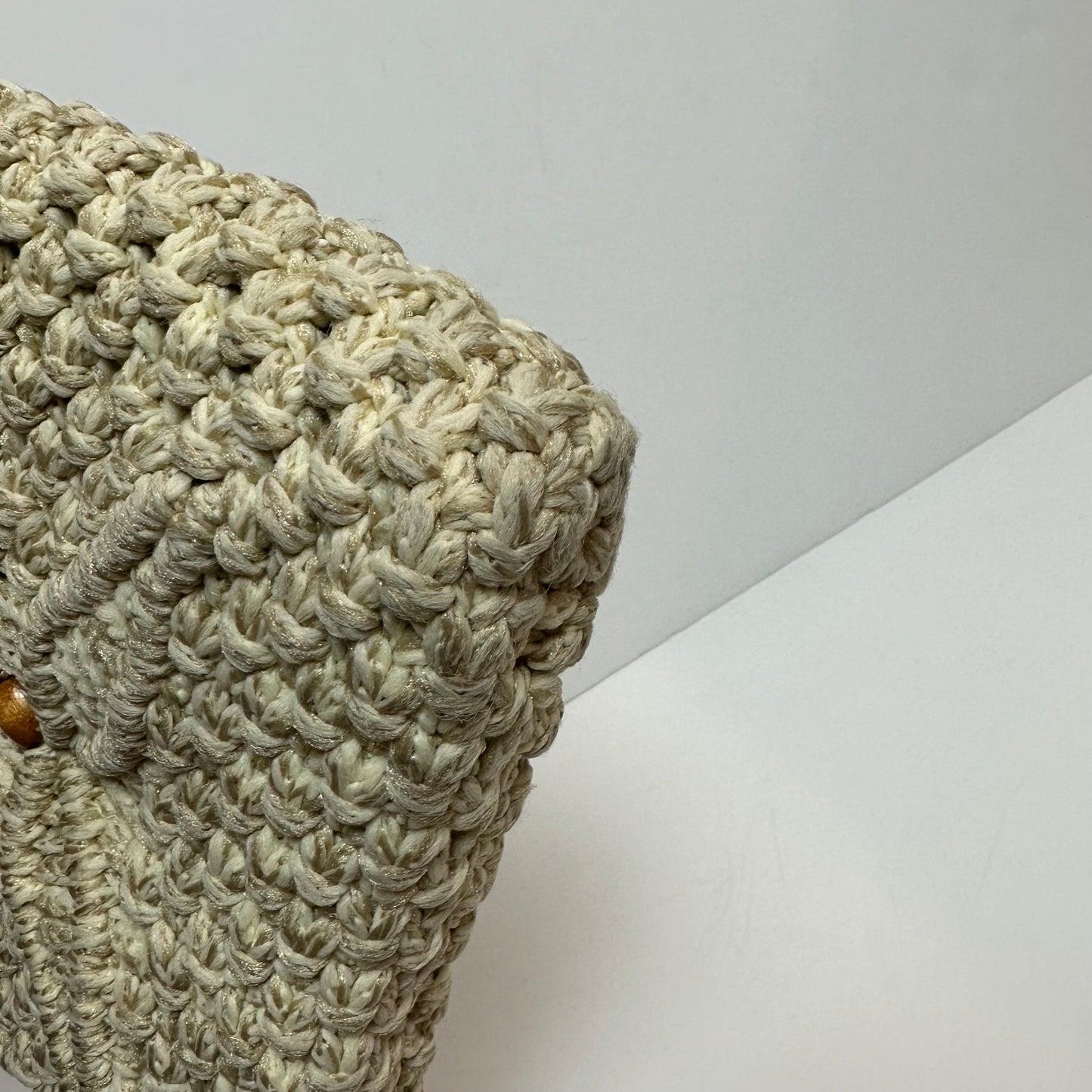 Vintage 70s Macrame Purse Wooden Top Handle Bag
