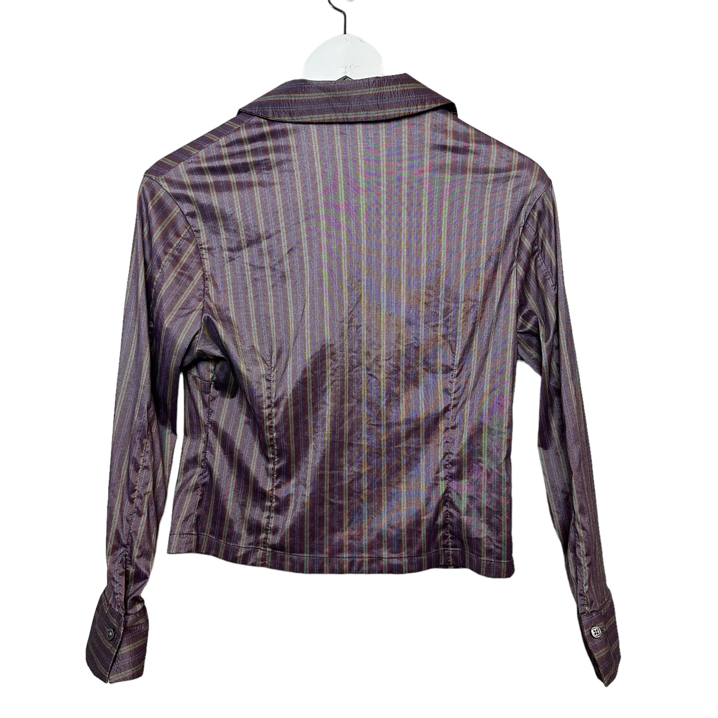 Y2K Vintage Flatiron Workshop metallic Cropped Long Sleeve Button Down Collared Shirt Striped Small