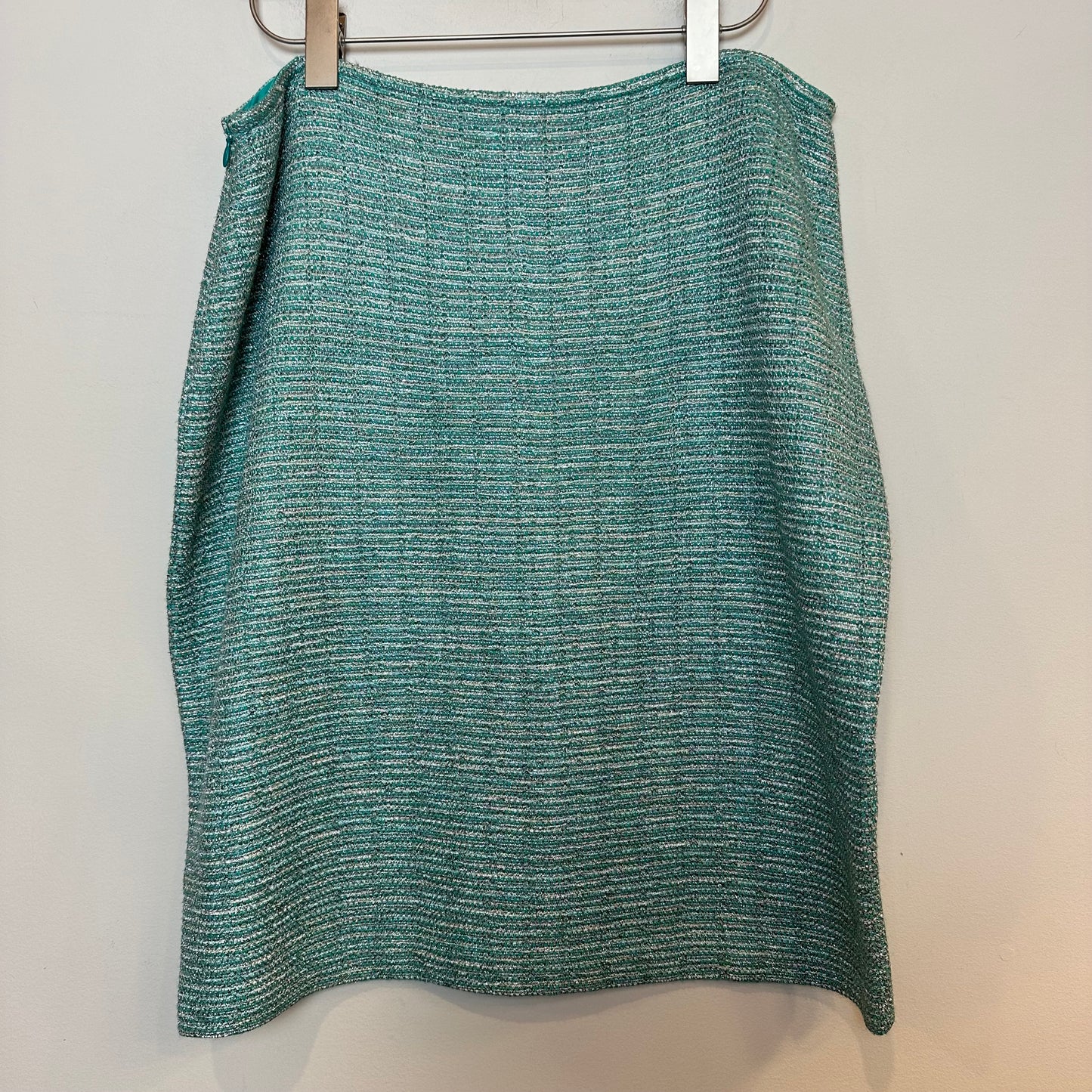 St. John Skirt Jade Shimmer Multi Knee Length Blue Tweed Knit Pencil 14