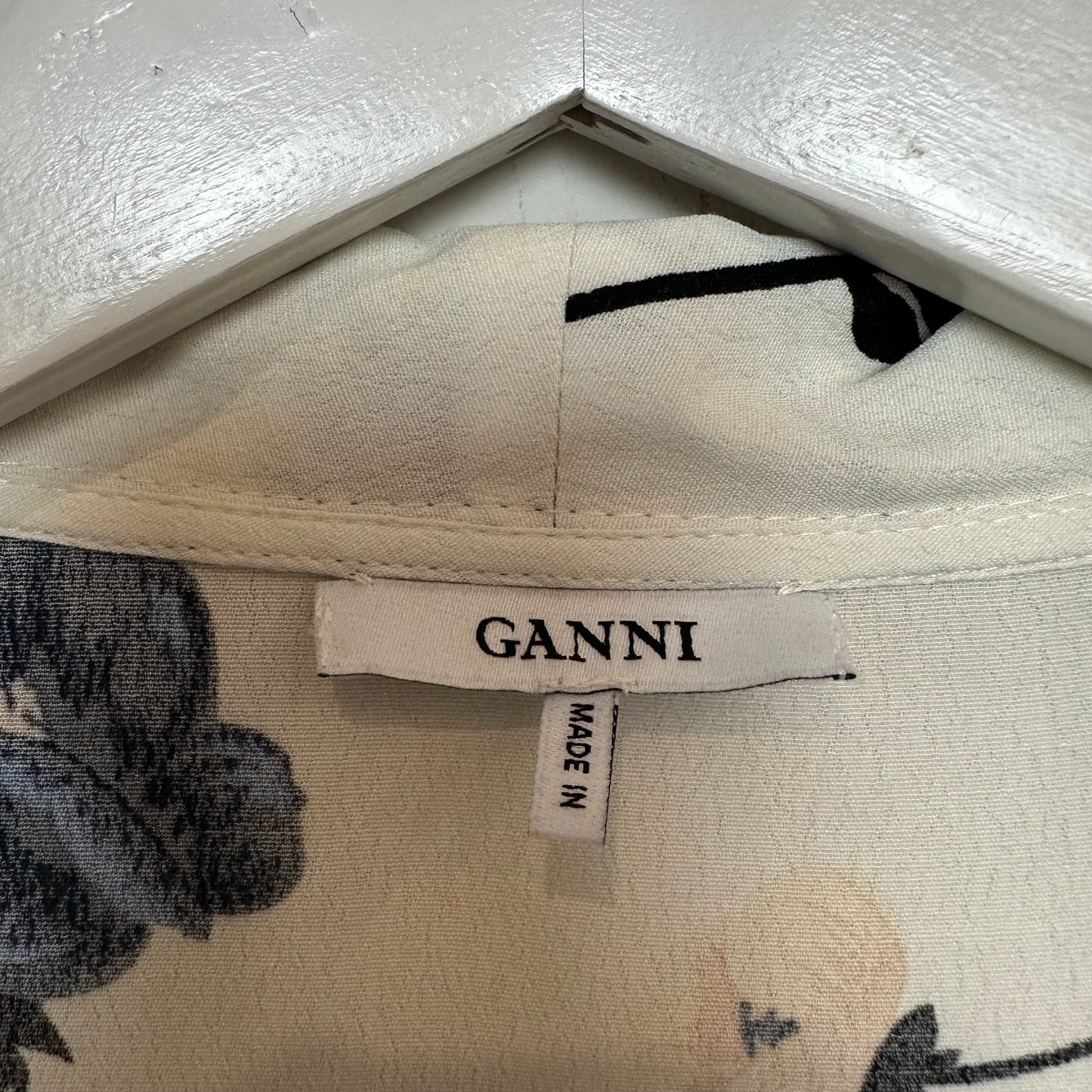 Ganni Dalton Crepe Wrap Dress Floral White Short Sleeve Midi Kimono 40