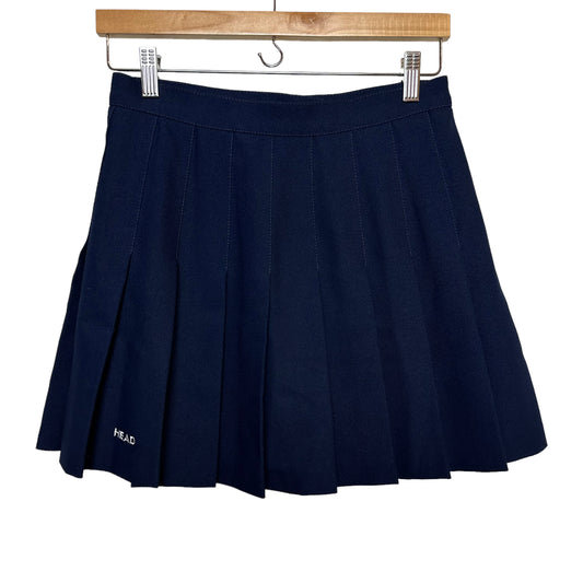 Vintage Head Pleated Mini Skirt Navy Blue 27
