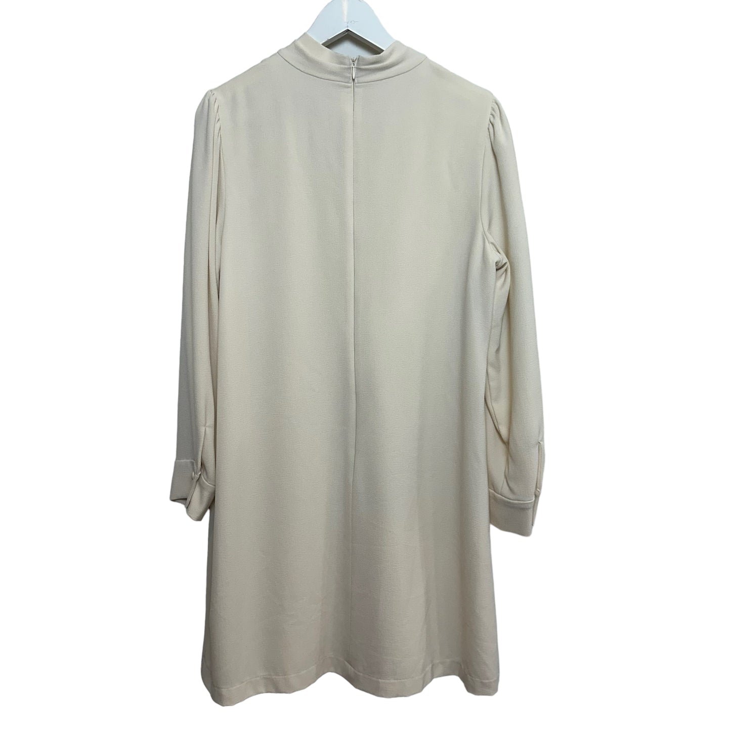 Gal Meets Glam Ines Tie Neck Long Sleeve Shift Dress Cream 14