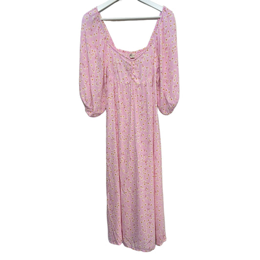 Billabong Pink Floral Swept Away Midi Dress Balloon Sleeves Small