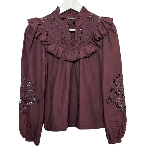 St. Roche Clair Top in Rasin Plum Purple Peasant Long Sleeve High Neck 4