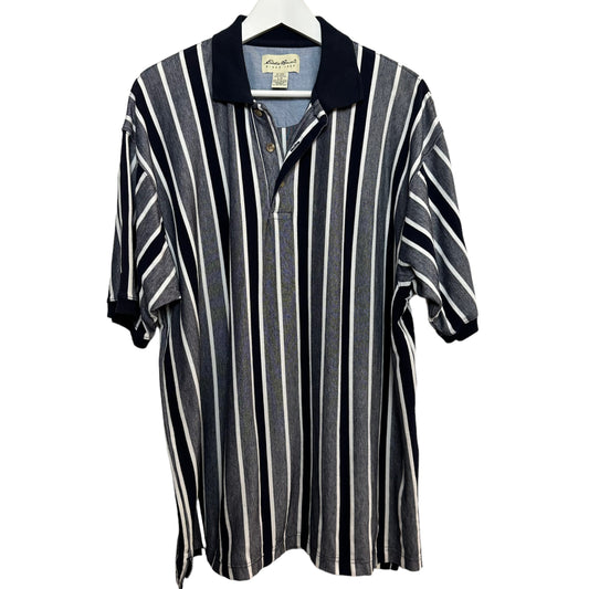Vintage 90s Eddie Bauer Striped Polo Cotton Black White Large