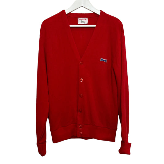 Vintage 80s Campus LeTigre Red Cardigan Sweater Made in the USA Large