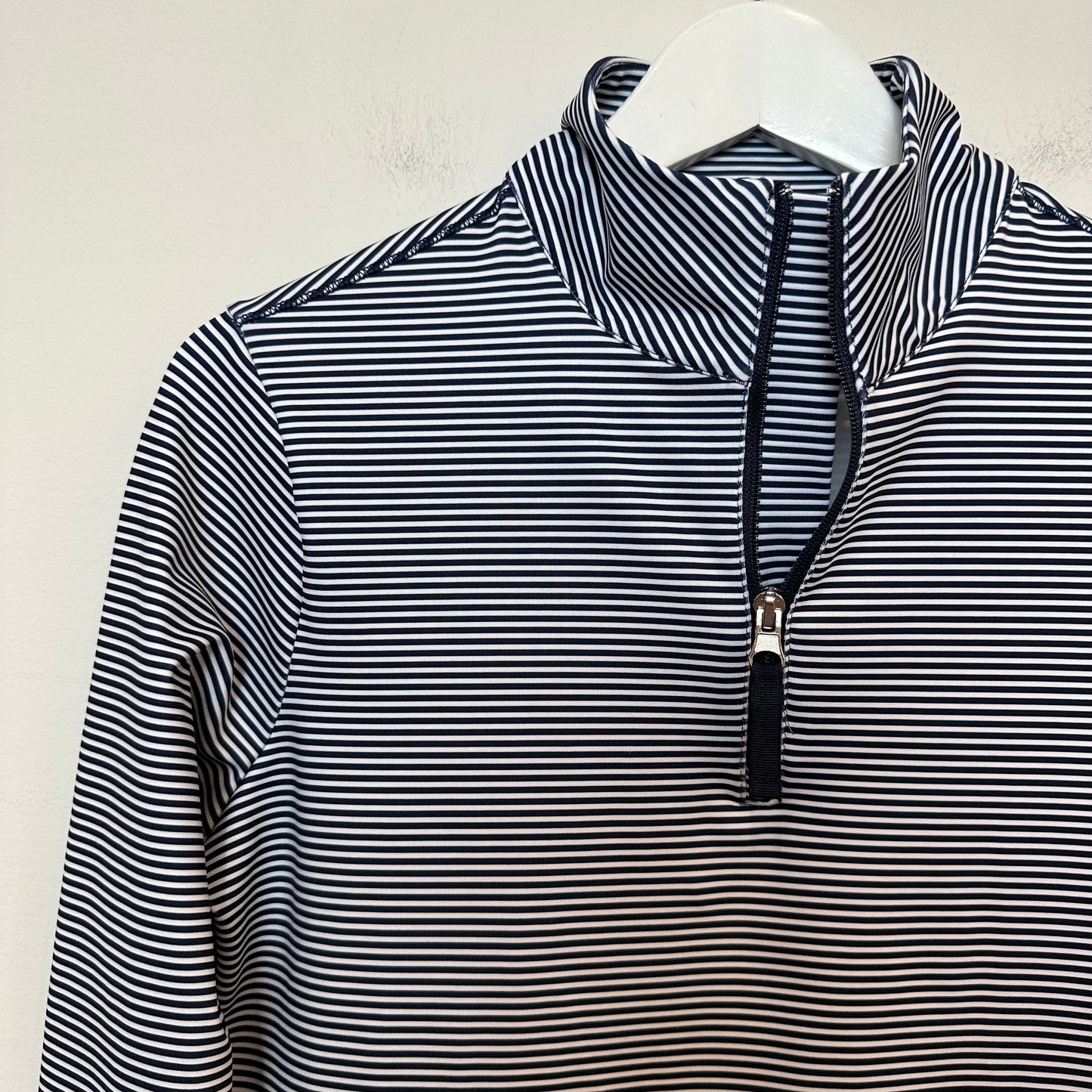 Renwick Striped 1/4 Zip Pullover Mock Neck Golf Navy Blue White Small