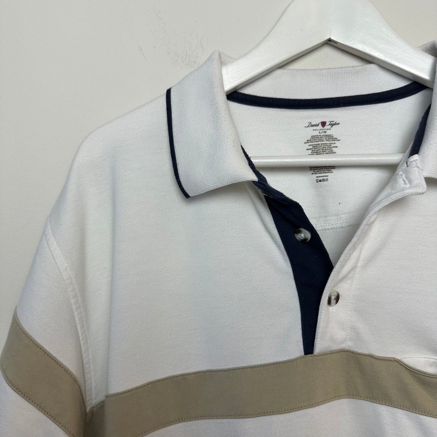 Retro David Taylor Polo Shirt Bold Striped Green White Banded Bottom Large