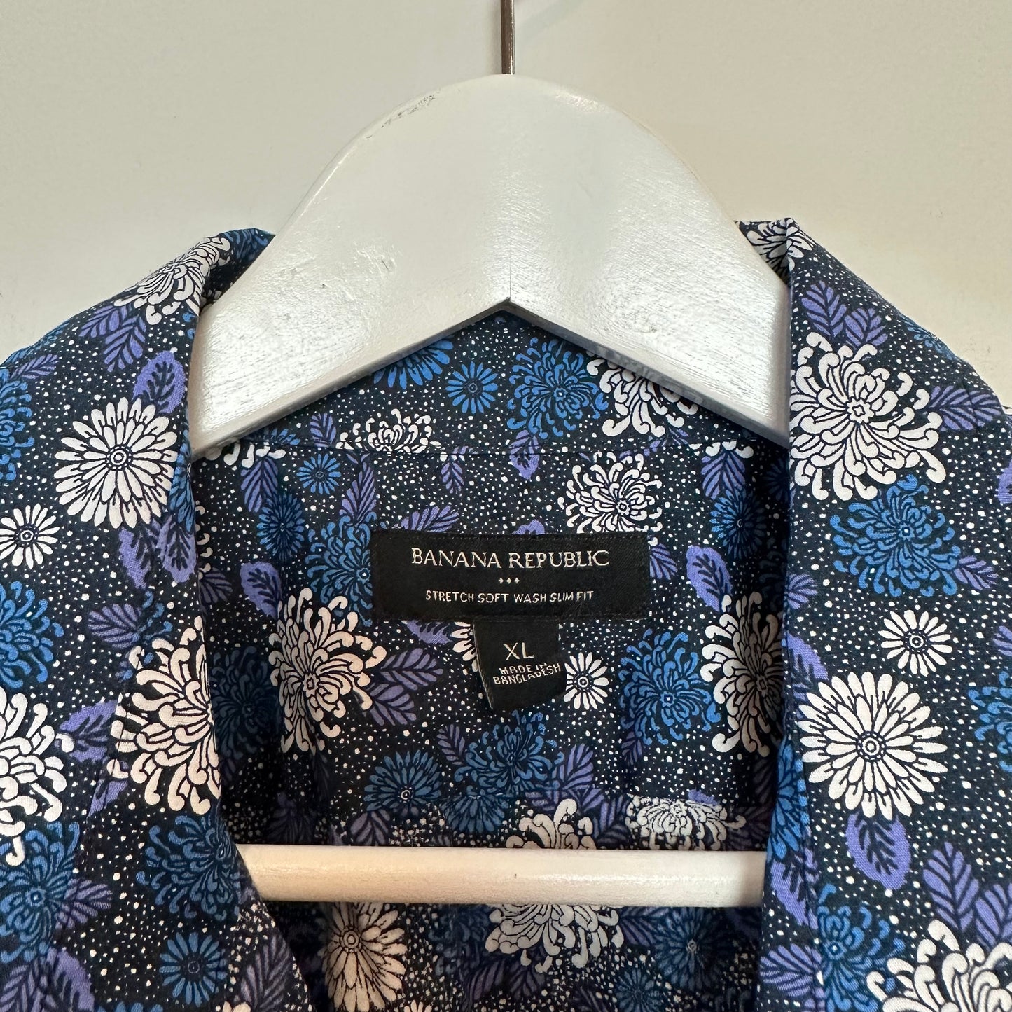 Banana Republic Floral Short Sleeve Button Down Shirt Blue White XL