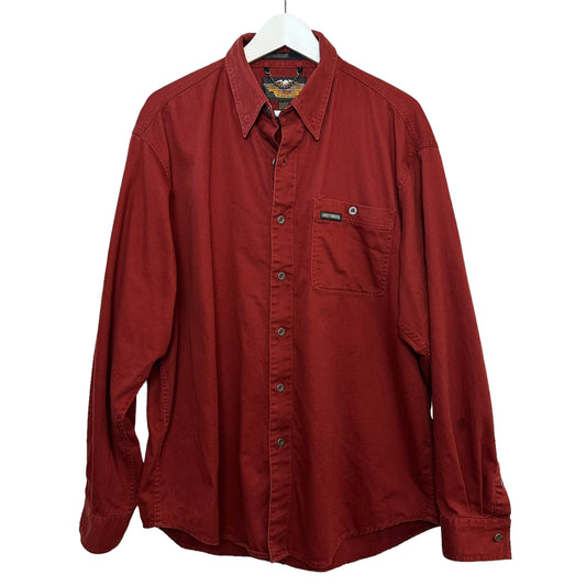 Vintage Harley Davidson Maroon Long Sleeve Button Down Embroidered Large
