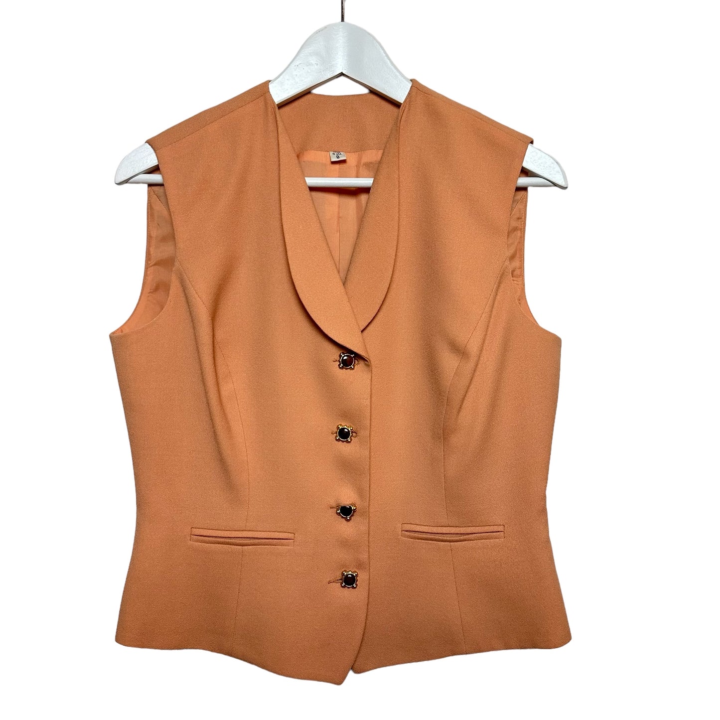 Vintage 80s Bicci Suit Vest with Collar Button Front Peach Wool 8