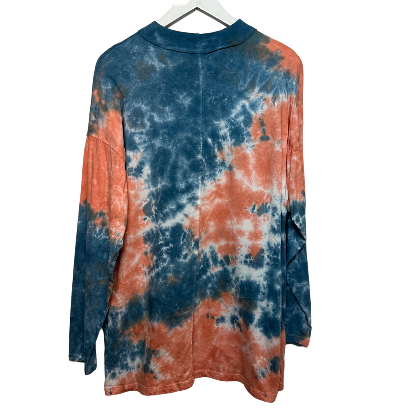 Free People We The Freee Be Free Tie Dye Mock Neck Long Sleeve T-Shirt Blue Orange Small