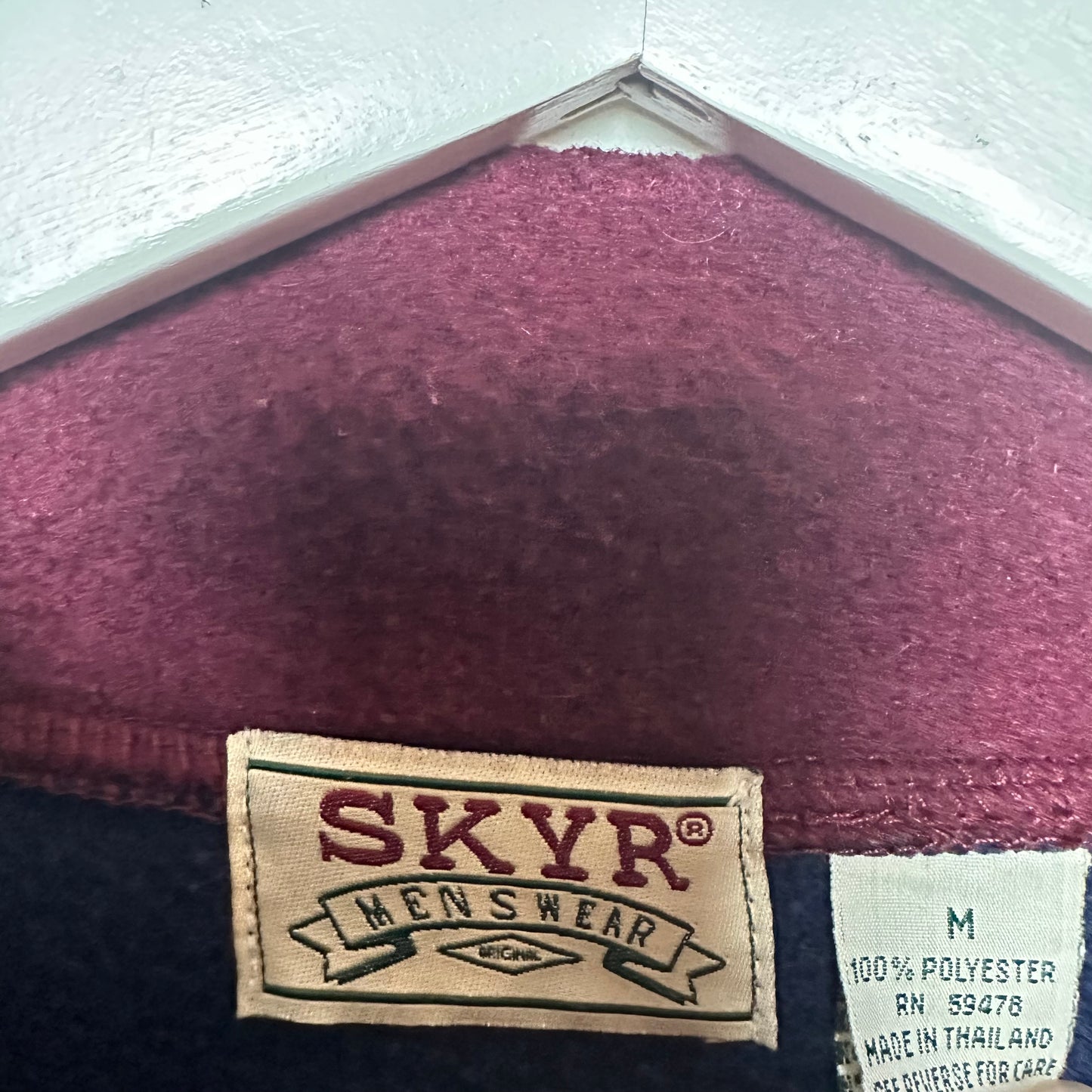 Vintage 90s SKYR Fleece Pullover Half Zip Sweater Color Block Blue Maroon Medium