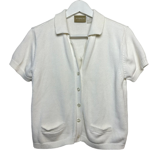 Vintage Liz Claiborne Knit Polo Sweater Cardigan Cropped White Small Petite