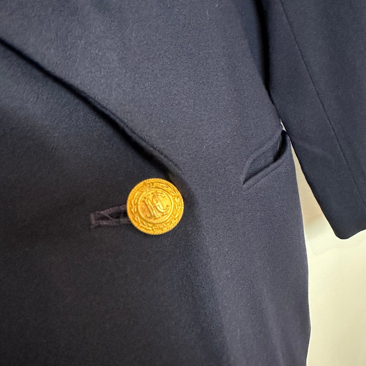 Vintage 90s JH Collectibles Navy Blue Blazer with Gold Buttons Union Made Wool 10 Petite