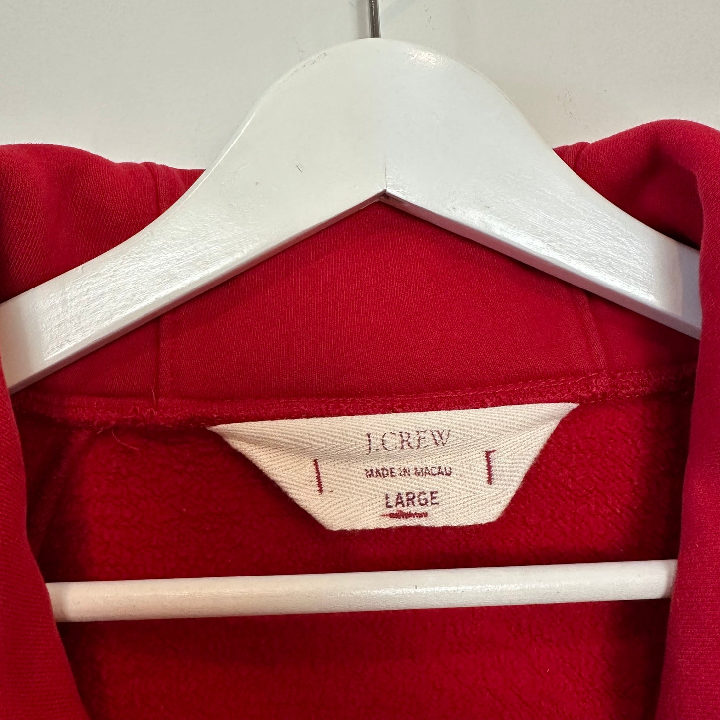 J. Crew Sweatshirt Pullover Shawl Collar V Neck Kangaroo Pocket Red Large