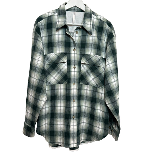 Aritzia The Group by Babaton Bricker Button Up Plaid Shirt Shacket Green White Cotton Large