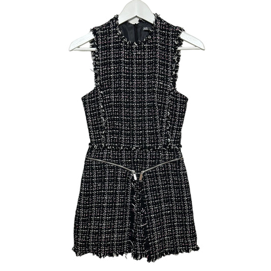 Zara Tweed Pinafore Jumpsuit Romper Black Pink XS