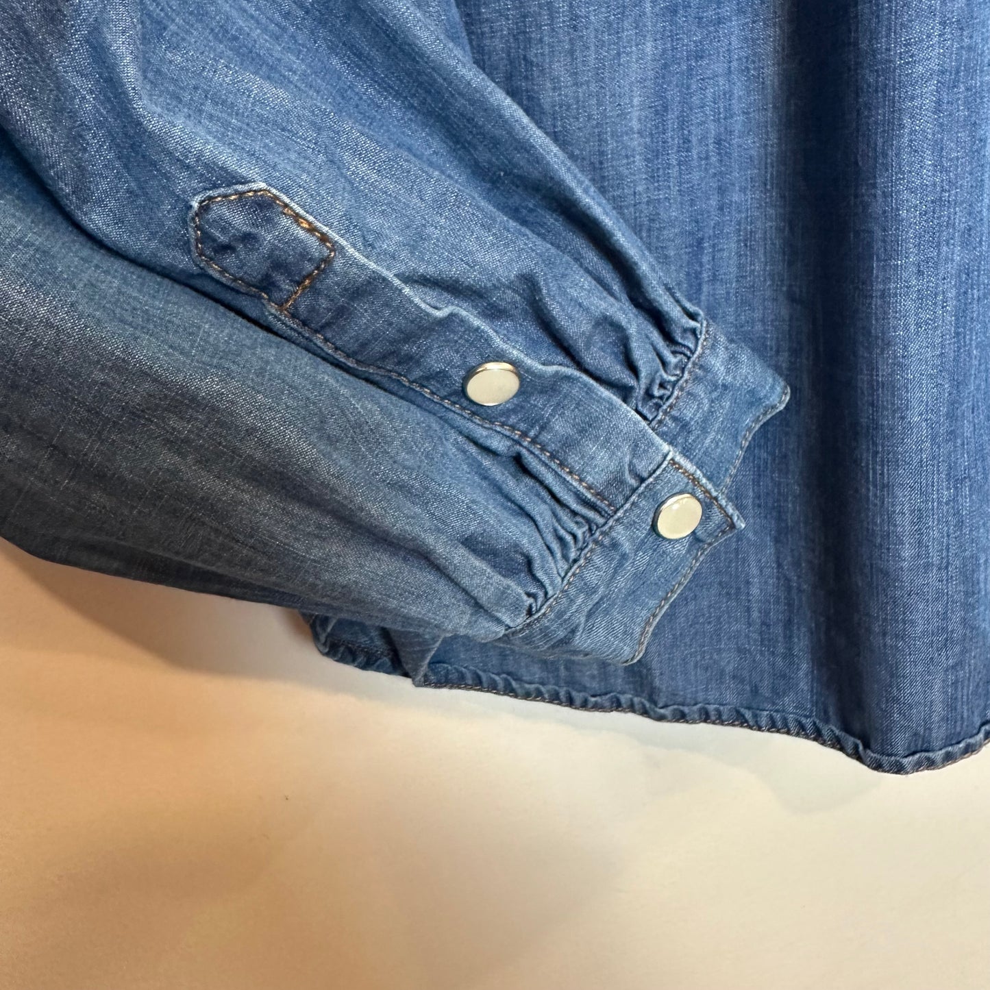 Veronica Beard Tes Chambray Button Down Top Denim Jean Blue Ruffle Western 4