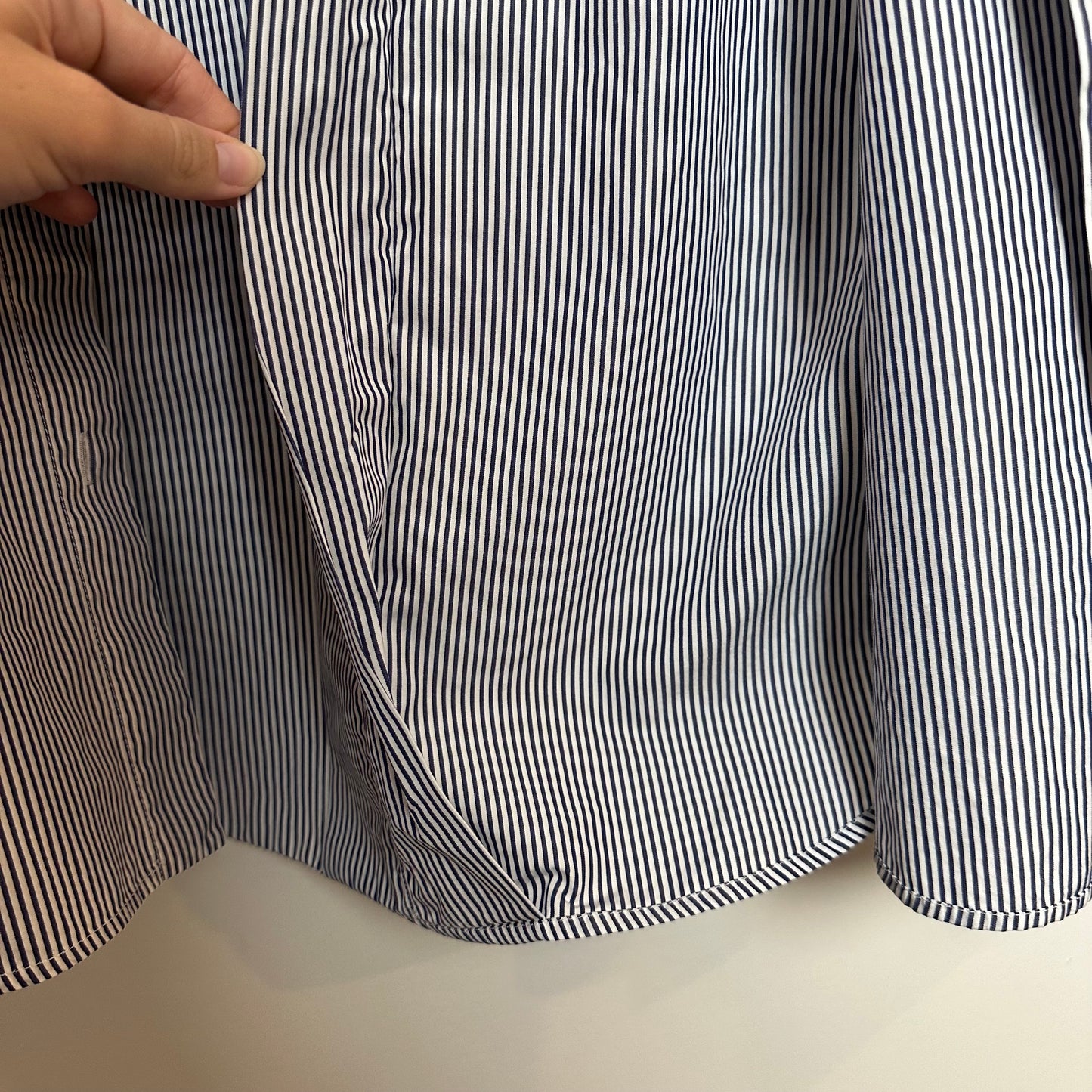 Loro Piana Button Up Shirt Collared Long Sleeve Striped Navy Blue and white Cotton Silk
