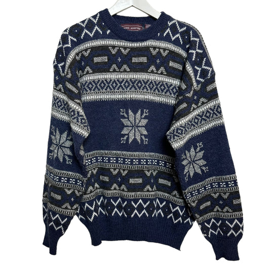Vintage John Ashford Chunky Knit Fair Isle Grandpa Sweater Made in Italy XL