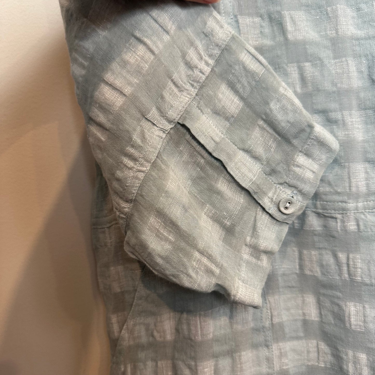 Poetry Round Neck Dress Checkered Seersucker Linen Cotton Blue Ocean 8