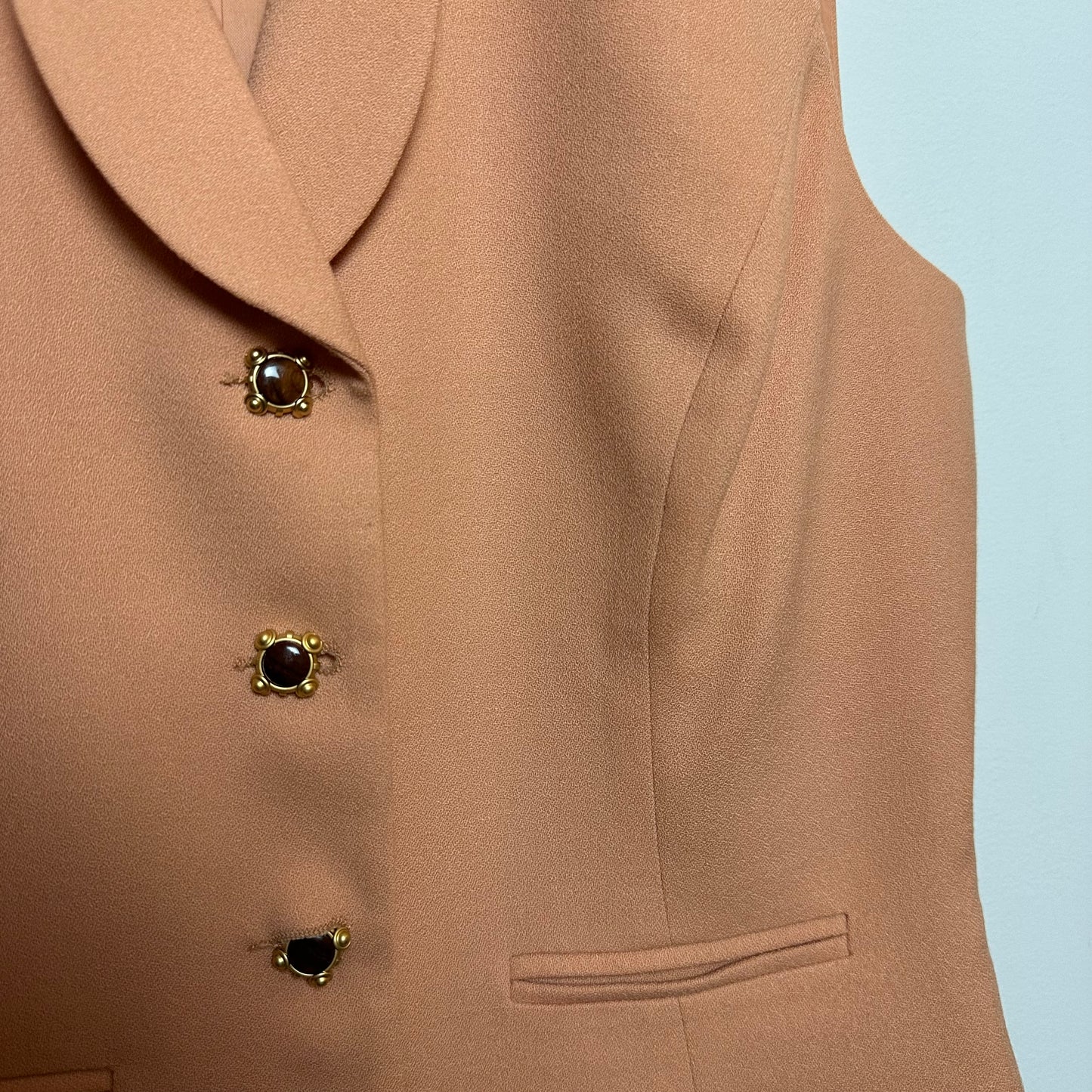 Vintage 80s Bicci Suit Vest with Collar Button Front Peach Wool 8